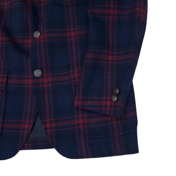 Vintage McDonogh School 100% Wool Uniform Blazer Jacket Blue Red Plaid Sz 34R - Picture 5 of 15